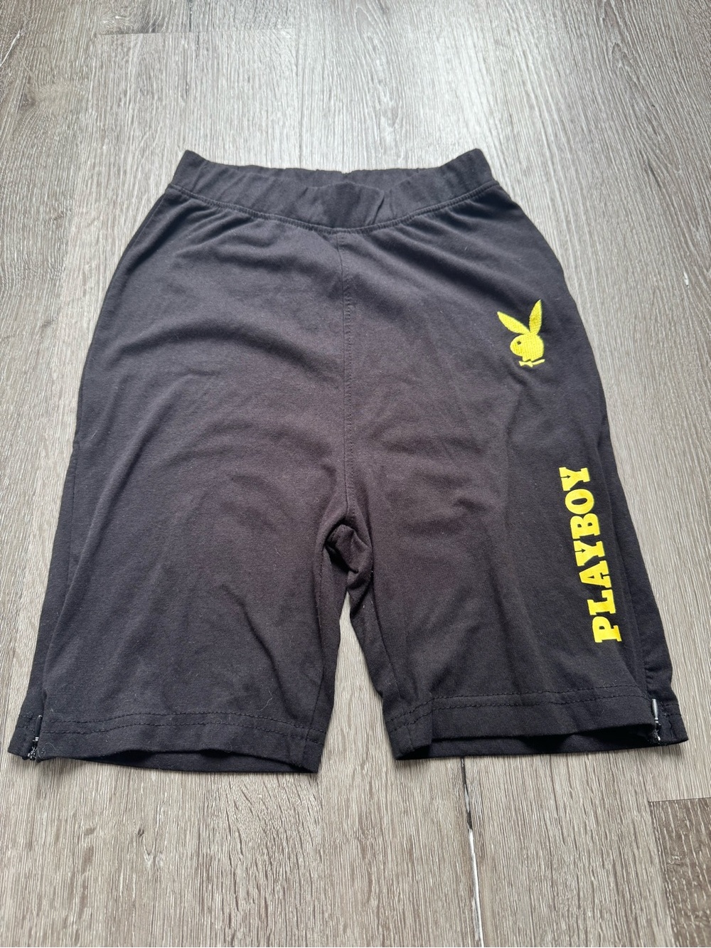 Missguided x Playboy Black Biker Shorts Yellow Logo Graphic Size 6